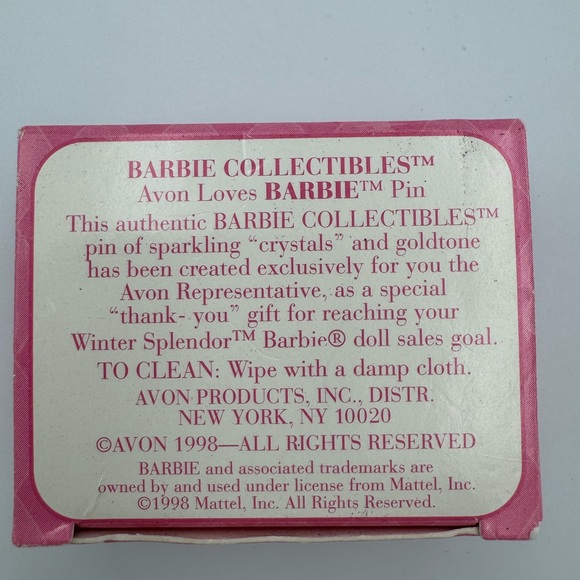Vintage 1998 Avon Barbie Crystal Rhinestone Brooch Pin w/ Box Gold Tone - Picture 7 of 9